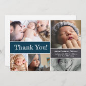 Dark Blue Custom Foto Collage Baby Dusche Dankeskarte (Vorne/Hinten)