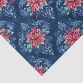 Dark Blue Damask with Red Poinsettia Flowers Seidenpapier (Ausschnitt)