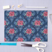 Dark Blue Damask with Red Poinsettia Flowers Seidenpapier (Handwerk)