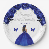 Dark Blue Dark Skin Princess Birthday Party Pappteller (Vorderseite)