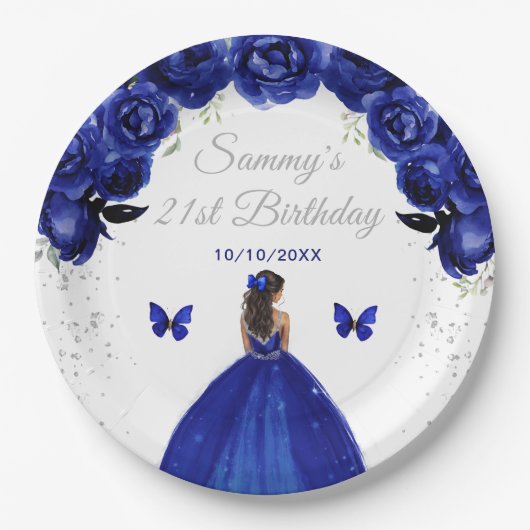Dark Blue Dark Skin Princess Birthday Party Pappteller (Vorderseite)