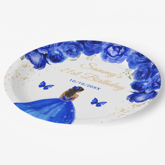 Dark Blue Dark Skin Princess Birthday Party Pappteller (Schrägansicht)