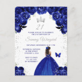Dark Blue Dark Skin Princess Birthday Party Postkarte (Vorderseite)