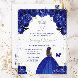 Dark Blue Dark Skin Princess Birthday Party Postkarte