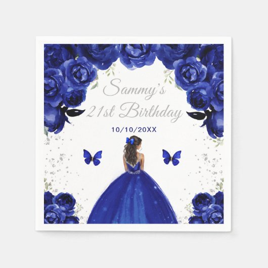 Dark Blue Dark Skin Princess Birthday Party Serviette (Vorderseite)