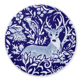 Dark Blue Deh Igel Woodland Animal Floral Keramikknauf