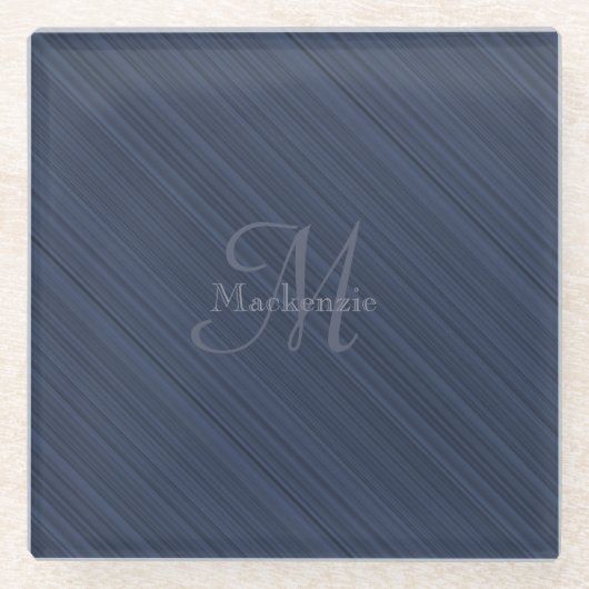 Dark Blue Diagonal Stripes Custom Monogram Name Glasuntersetzer (Vorderseite)