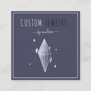 Dark Blue Diamond Jewelier Designer QR Code Social Quadratische Visitenkarte