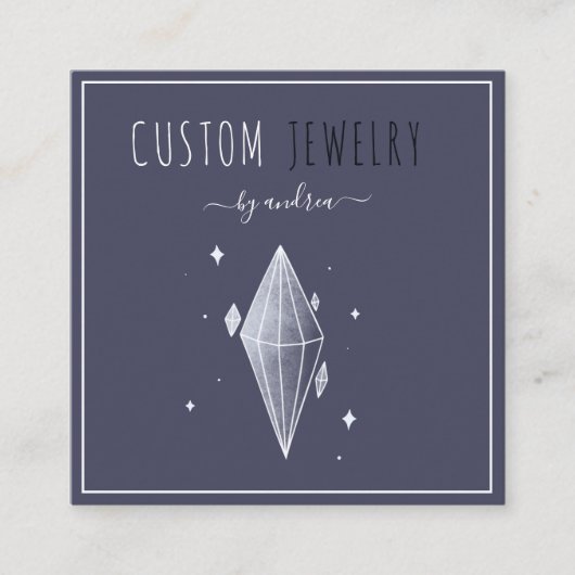 Dark Blue Diamond Jewelier Designer QR Code Social Quadratische Visitenkarte (Vorderseite)