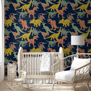 Dark Blue Dinosaur Baby Boy Kinderzimmer Peel & St Tapete