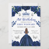 Dark Blue Dress Red Hair Princess Birthday Einladung (Vorderseite)