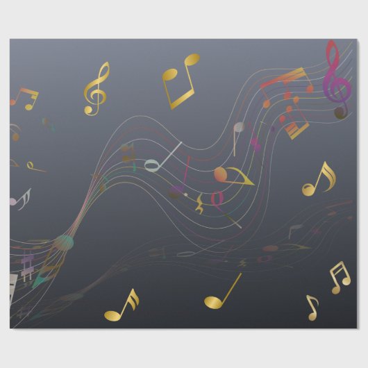 Dark Blue Elegant Music Notes Geschenkpapier (Flach)