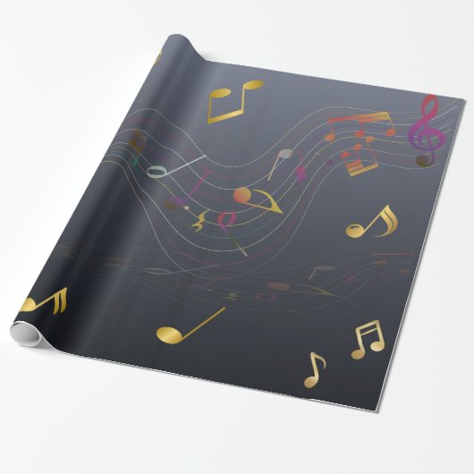 Dark Blue Elegant Music Notes Geschenkpapier (Ungerollt)