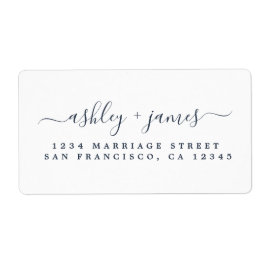 Dark Blue Elegant Script Wedding Rücksendeadresse