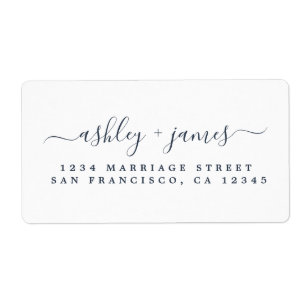 Dark Blue Elegant Script Wedding Rücksendeadresse
