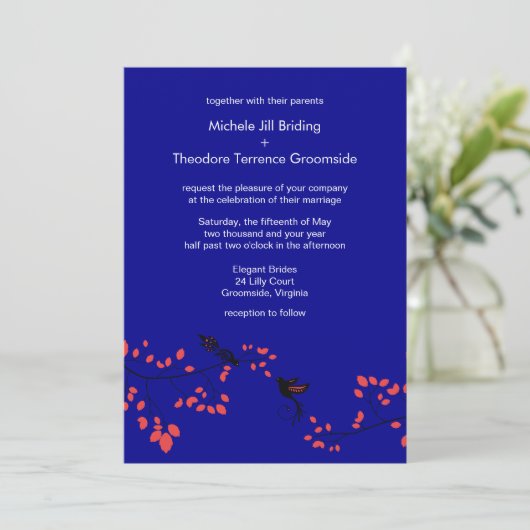 Dark Blue Elegant Spring Weddings Custom Einladung (Stehend Vorderseite)