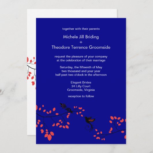 Dark Blue Elegant Spring Weddings Custom Einladung (Vorne/Hinten)