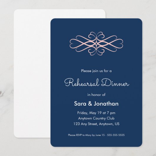 Dark Blue Elegante Probe Dinner Einladung (Vorne/Hinten)