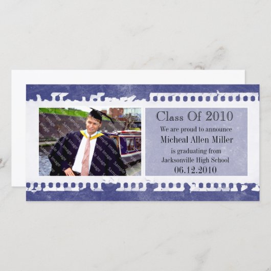 Dark Blue Film Grunge Abschluss Fotokarte Ankündigung (Vorne/Hinten)