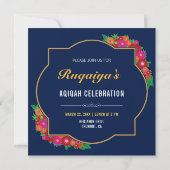 Dark Blue Floral Baby Girl Aqiqah Einladung (Rückseite)