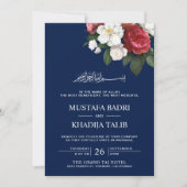 Dark Blue Floral Bouquet Islamische Hochzeit Einladung (Vorderseite)
