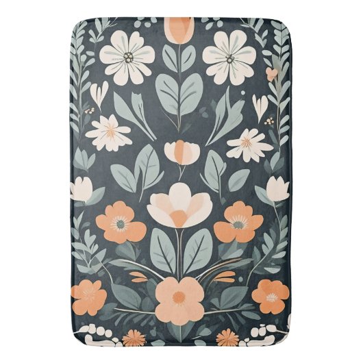 Dark Blue Floral Folks Badematte (Vorderseite Vertikal)