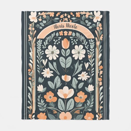 Dark Blue Floral Folks Fleecedecke (Vorderseite)