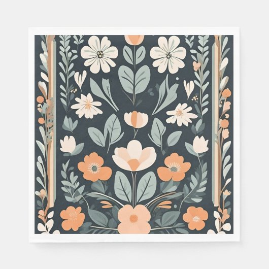 Dark Blue Floral Folks Serviette (Vorderseite)