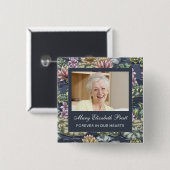 Dark Blue Floral Foto Beerdigung Button (Vorne & Hinten)