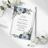 Dark Blue Floral Frame Wedding Invitation Einladung