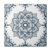 Dark Blue Floral Mandala & Frame Fliese (Vorderseite)