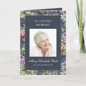 Dark Blue Floral Multi-Foto Beerdigung Programm (Vorderseite)