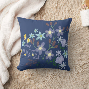 Dark Blue Floral Pillow Case Kissen