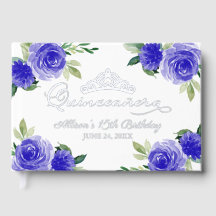 Dark Blue Floral Quinceanera Gästebuch