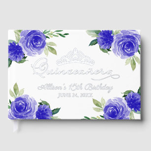 Dark Blue Floral Quinceanera Gästebuch