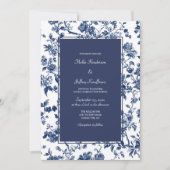 Dark Blue Floral Wedding  Einladung (Vorderseite)