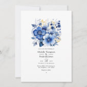 Dark Blue Floral Wedding Einladung (Vorderseite)