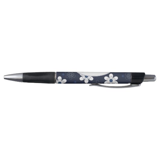 Dark Blue Flowers and Dots Pattern Personalised Kugelschreiber (Unterseite)