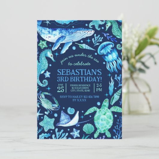 Dark Blue Foto Einladung (Stehend Vorderseite)