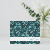 Dark Blue French Damask "Danke" Postkarte (Stehend Vorderseite)