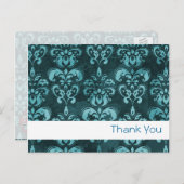Dark Blue French Damask "Danke" Postkarte (Vorne/Hinten)