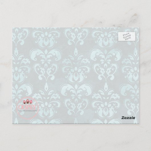 Dark Blue French Damask "Danke" Postkarte (Rückseite)