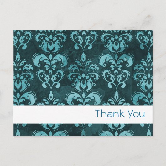 Dark Blue French Damask "Danke" Postkarte (Vorderseite)
