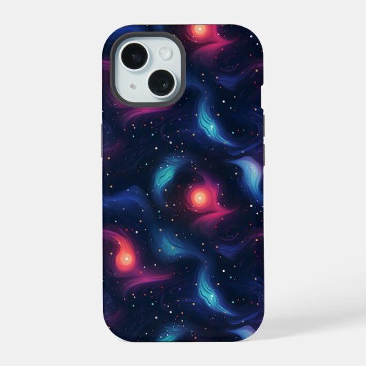 Dark Blue Galaxy Muster iPhone 15 Hülle (Rückseite)