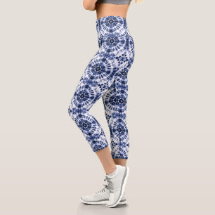Dark Blue Gefärbte Krawatte Muster Capri Leggings