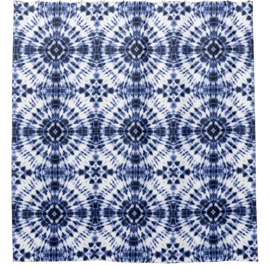 Dark Blue Gefärbte Krawatte Muster Duschvorhang (Vorderseite)