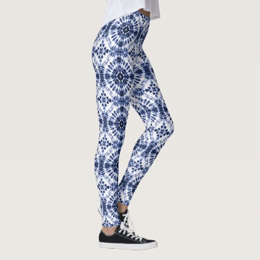 Dark Blue Gefärbte Krawatte Muster Leggings (Rechts)