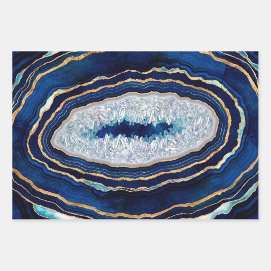 Dark Blue Geode und Gold Digital Art Geschenkpapier Set (Vorderseite 3)
