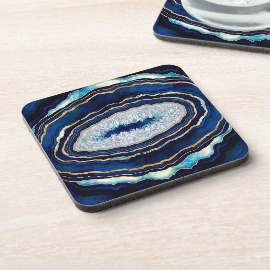 Dark Blue Geode und Gold Digital Art Getränkeuntersetzer (Linke Seite)