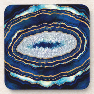 Dark Blue Geode und Gold Digital Art Getränkeuntersetzer